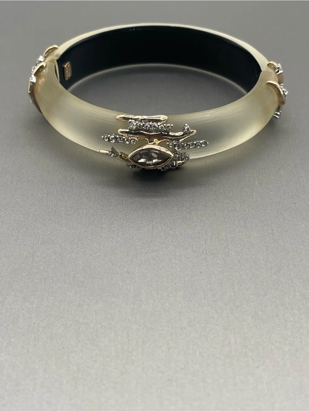 Alexis Bittar Translucent Lucite Hinge Bracelet w Crystal Studded Metal Accents